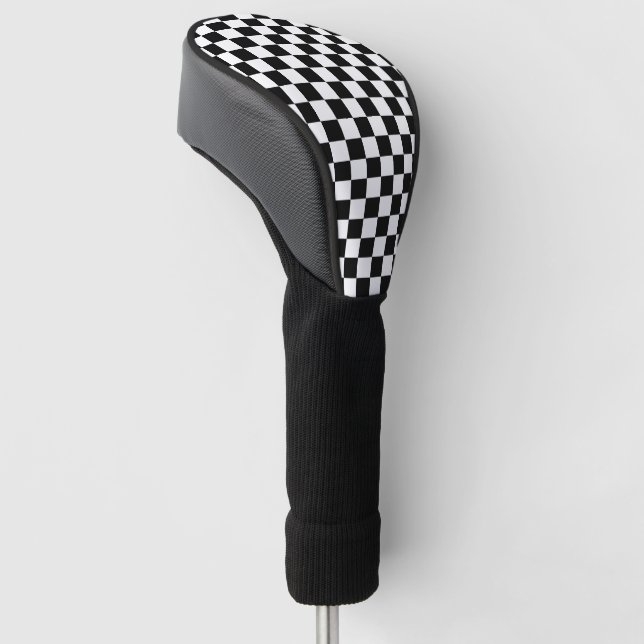 Black and White Chequered Golf Head Cover (Angled)