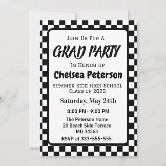 Black and White Chequered Graduation Party Invite