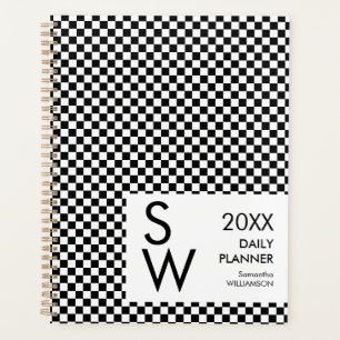 Black And White Chequered Monogram Personalised Planner
