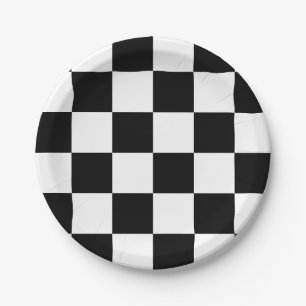 Black and White Chequered Paper Plate