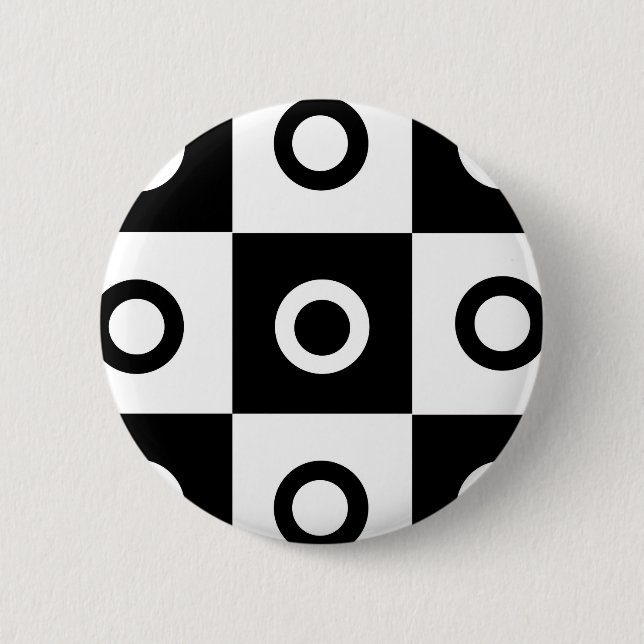 Black and white chequered pattern 6 cm round badge (Front)