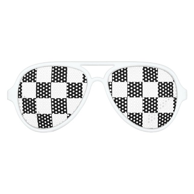 Black and White Chequered Pattern Aviator Sunglasses (Front)
