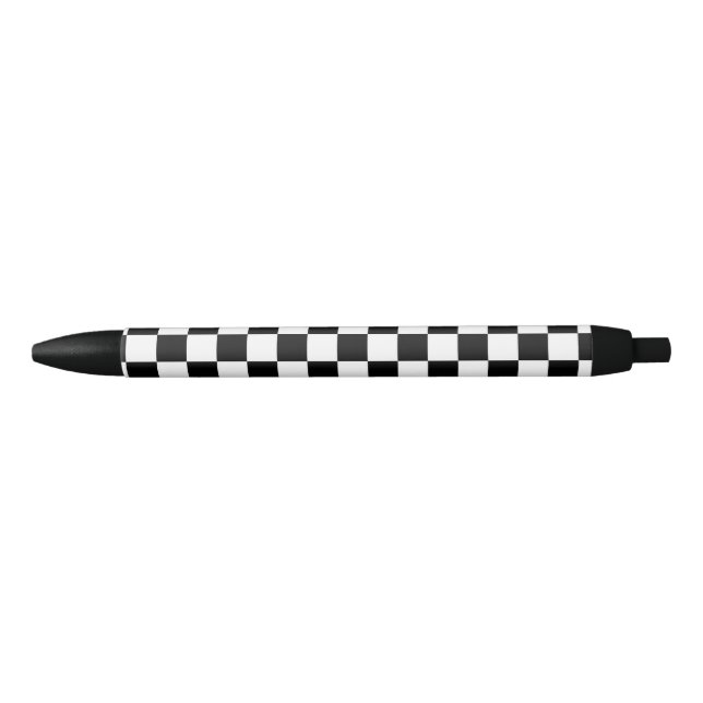 Black and White Chequered Pattern Black Ink Pen (Front)