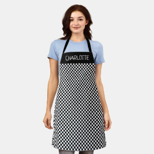Black and White Chequered Pattern Custom Apron
