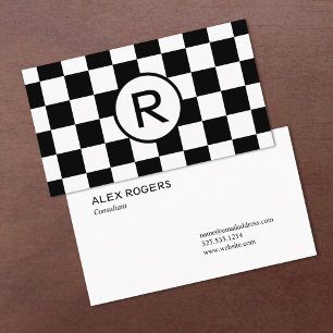 Black and White Chequered Pattern, Custom Monogram Business Card