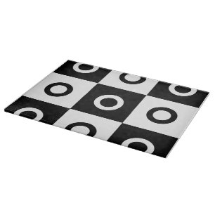 Black and white chequered pattern cutting board
