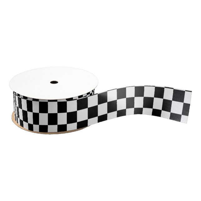 Black and White Chequered Pattern Grosgrain Ribbon (Spool)