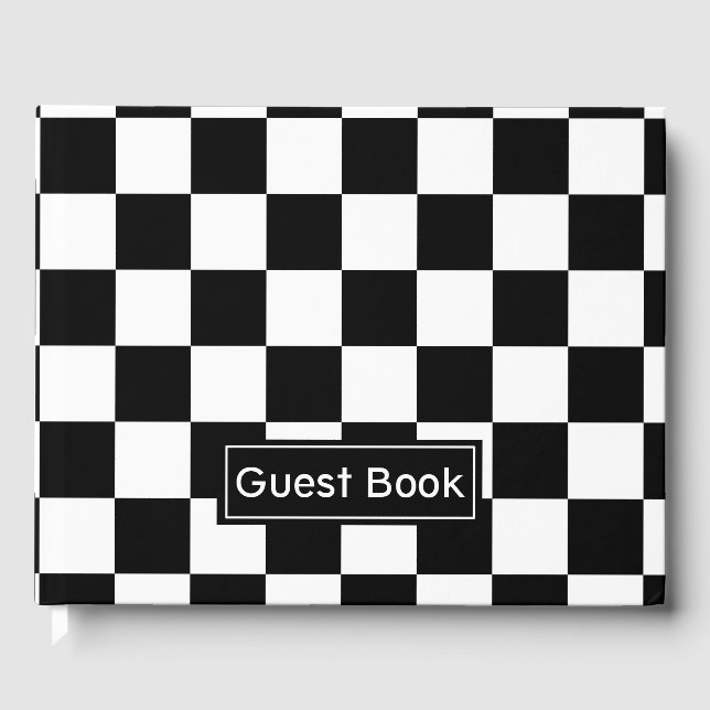Black and White Chequered Pattern Guest Book (Front)