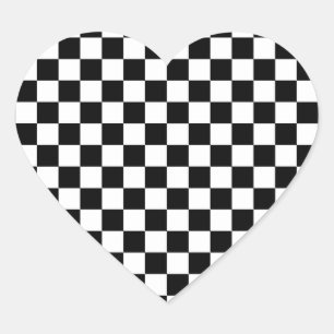 Black and white chequered pattern heart sticker