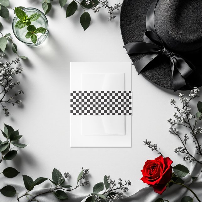 Black and White Chequered Pattern Invitation Belly Band (Black and White Checkered Pattern Invitation Invitation Belly Band)