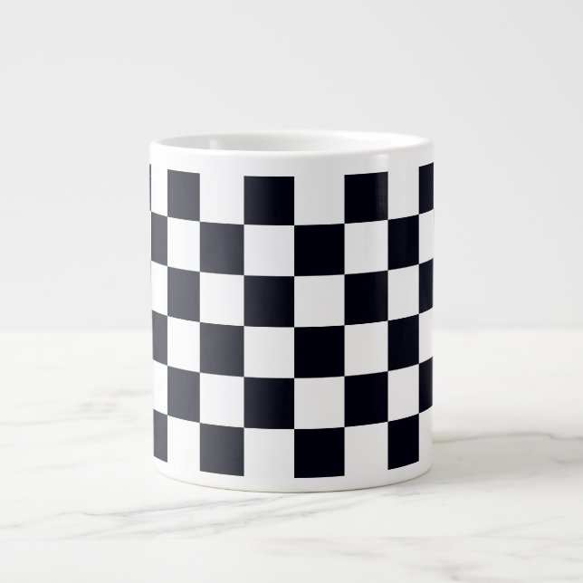 Black and White Chequered Pattern Large Coffee Mug (Front)