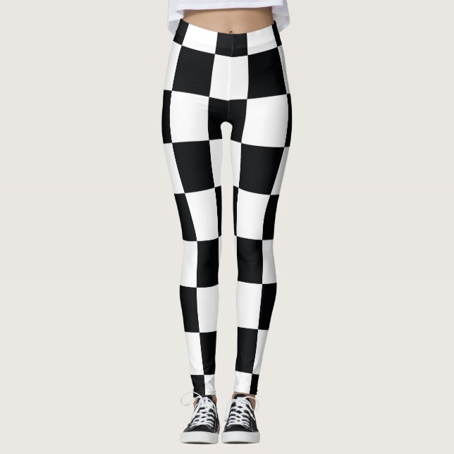 Black and White Chequered Pattern Leggings (Front)