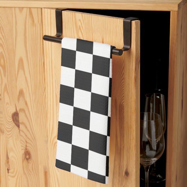  Black and White Chequered Pattern Monochrome Edge Tea Towel (Thirds Fold)