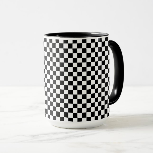 Black and white chequered pattern mug (Front Right)