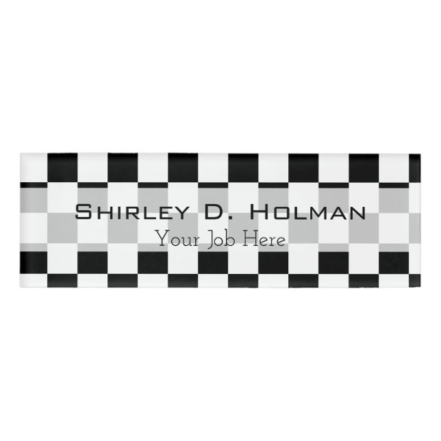 Black and White Chequered Pattern Name Tag (Front)