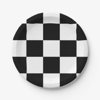Black and White Chequered Pattern Paper Plate