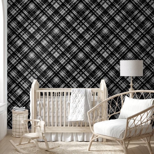 Black and white chequered pattern print wallpaper (Kids)