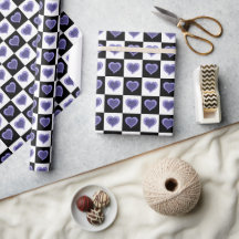 Black and white chequered pattern, purple hearts