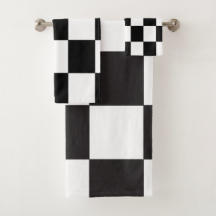 Black and White Chequered Pattern Retro Bath Towel Set