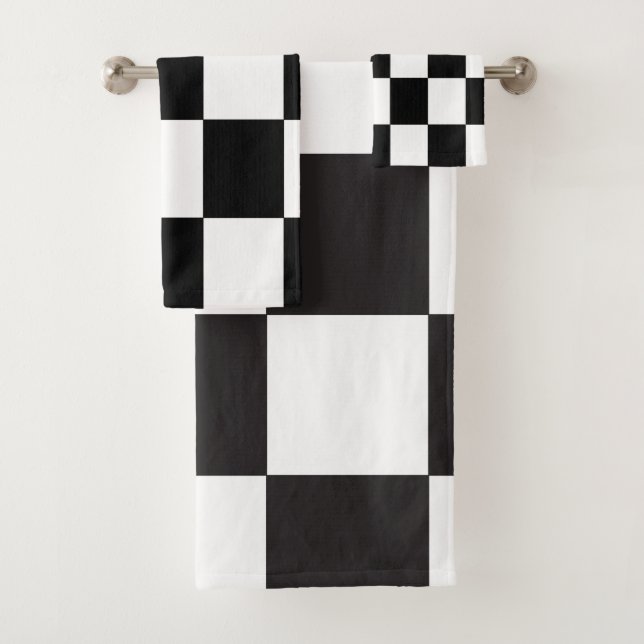 Black and White Chequered Pattern Retro Bath Towel Set (Insitu)
