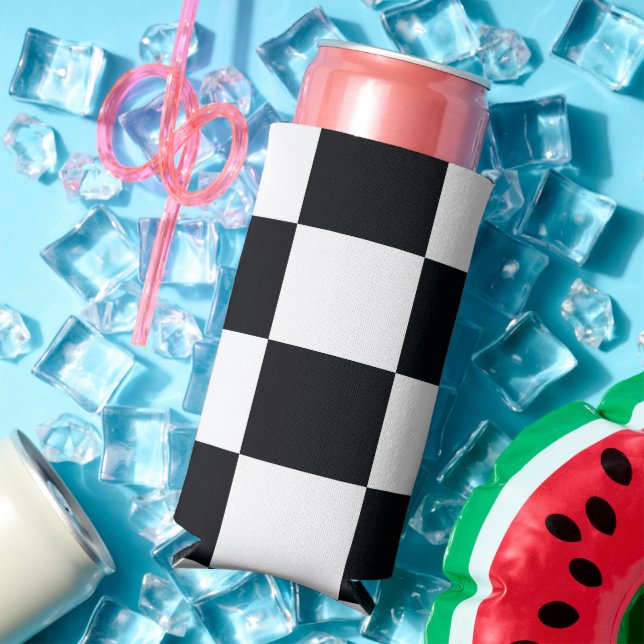 Black and White Chequered Pattern Seltzer Can Cooler (In Situ Summer)