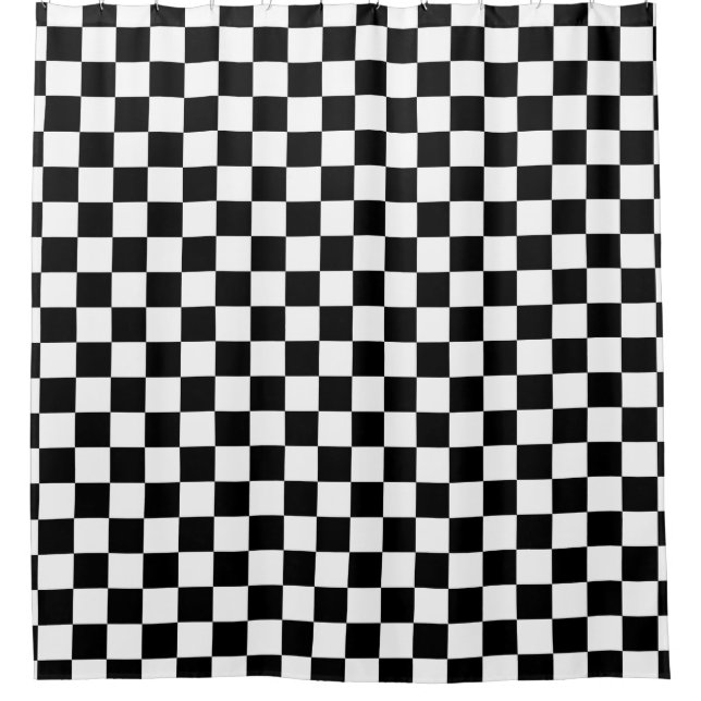 Black and white chequered pattern shower curtain (Front)