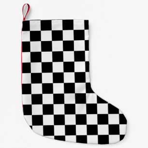 Black and white chequered pattern small christmas stocking