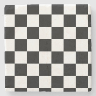 Black and White Chequered Pattern Stone Coaster