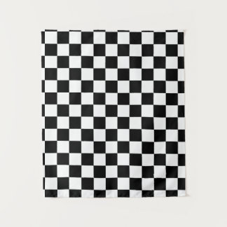 Black and White Chequered Pattern Tapestry