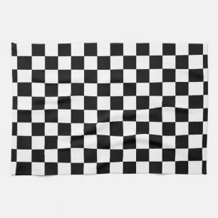 Black and white chequered pattern tea towel