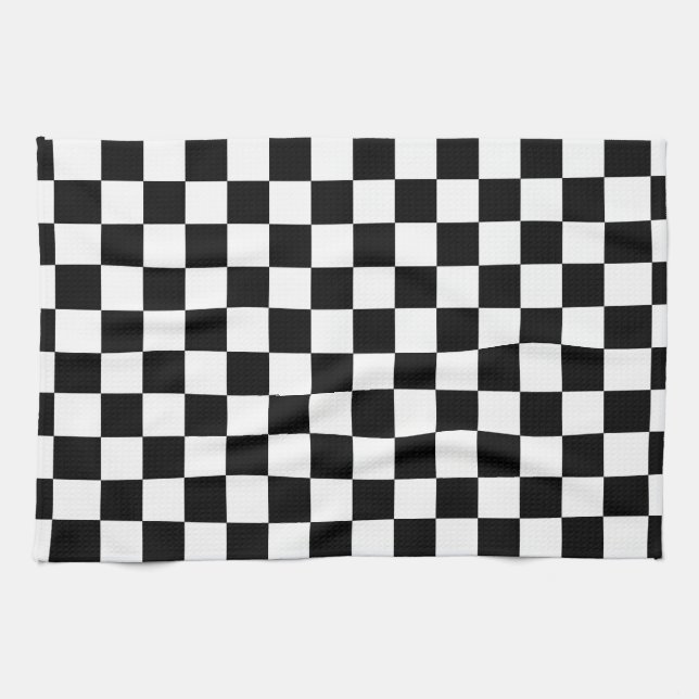 Black and white chequered pattern tea towel (Horizontal)