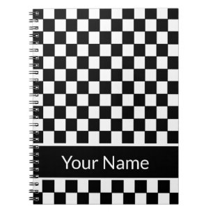 Black and White Chequered Personalised Name Notebook