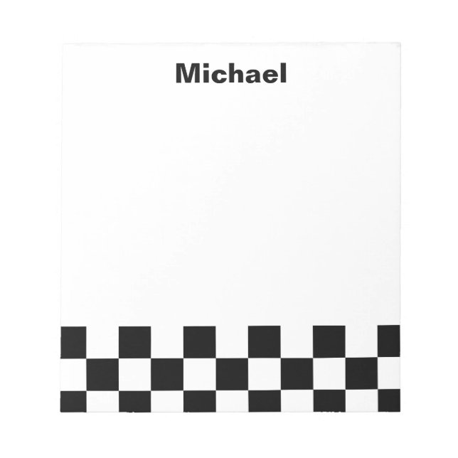Black and White Chequered Personalised Name Notepad (Front)