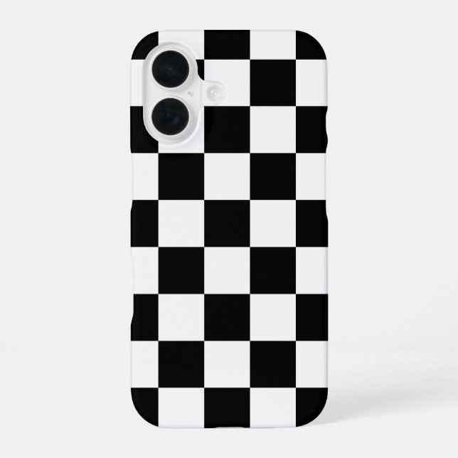 Black and White Chequered Print iPhone 16 Case (Back)