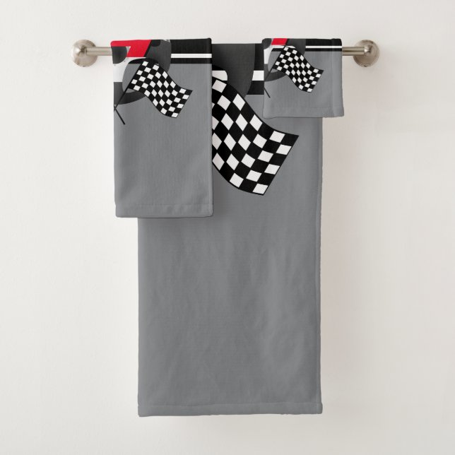 Black and White Chequered Racing 🏎 Bath Towel Set (Insitu)