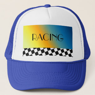 Black and White Chequered Racing Design Trucker Hat