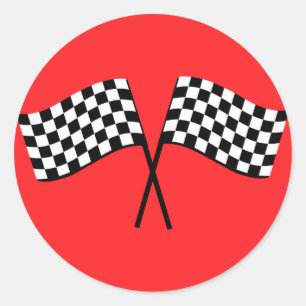Black and White Chequered Racking Flags Racing Red Classic Round Sticker