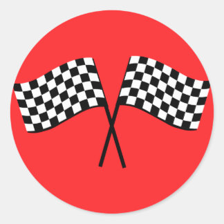 Black and White Chequered Racking Flags Racing Red Classic Round Sticker