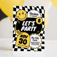 Black and White Chequered Retro Smile Boy Birthday