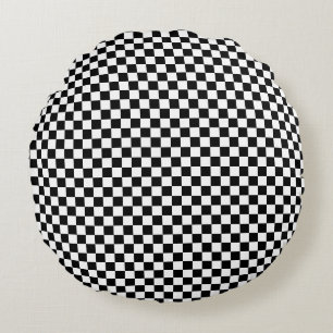Black and white chequered round cushion