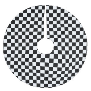Black and White Chequered Squares Brushed Polyester Tree Skirt