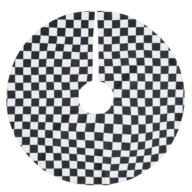 Black and White Chequered Squares Brushed Polyester Tree Skirt (Front)