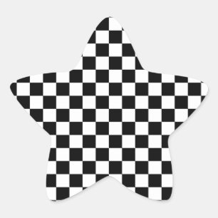 Black and White Chequered Squares Star Sticker