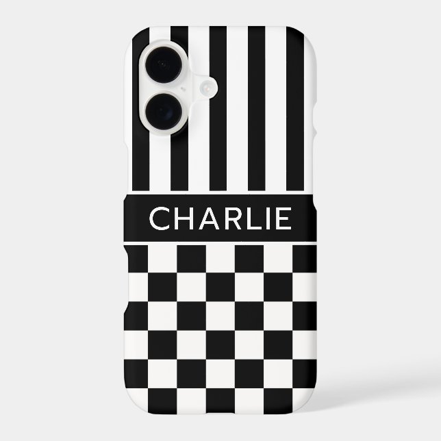 Black and White Chequered Striped Personalised (Back)