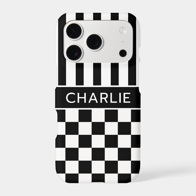 Black and White Chequered Striped Personalised (Back)