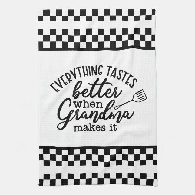 Black and White Chequered with Quote Tea Towel (Vertical)
