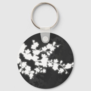 Black And White Cherry Blossom Key Ring