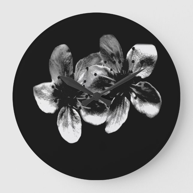 Black And White Cherry Blossoms, Clock (Front)