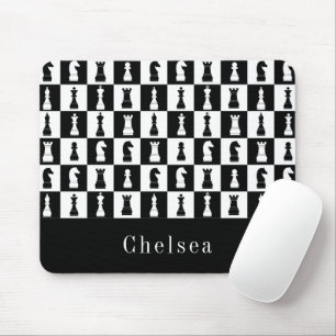 Black And White Chess Figures Pattern Mouse Mat