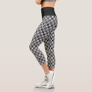 Black And White Chess Game Figues Pattern Capri Leggings